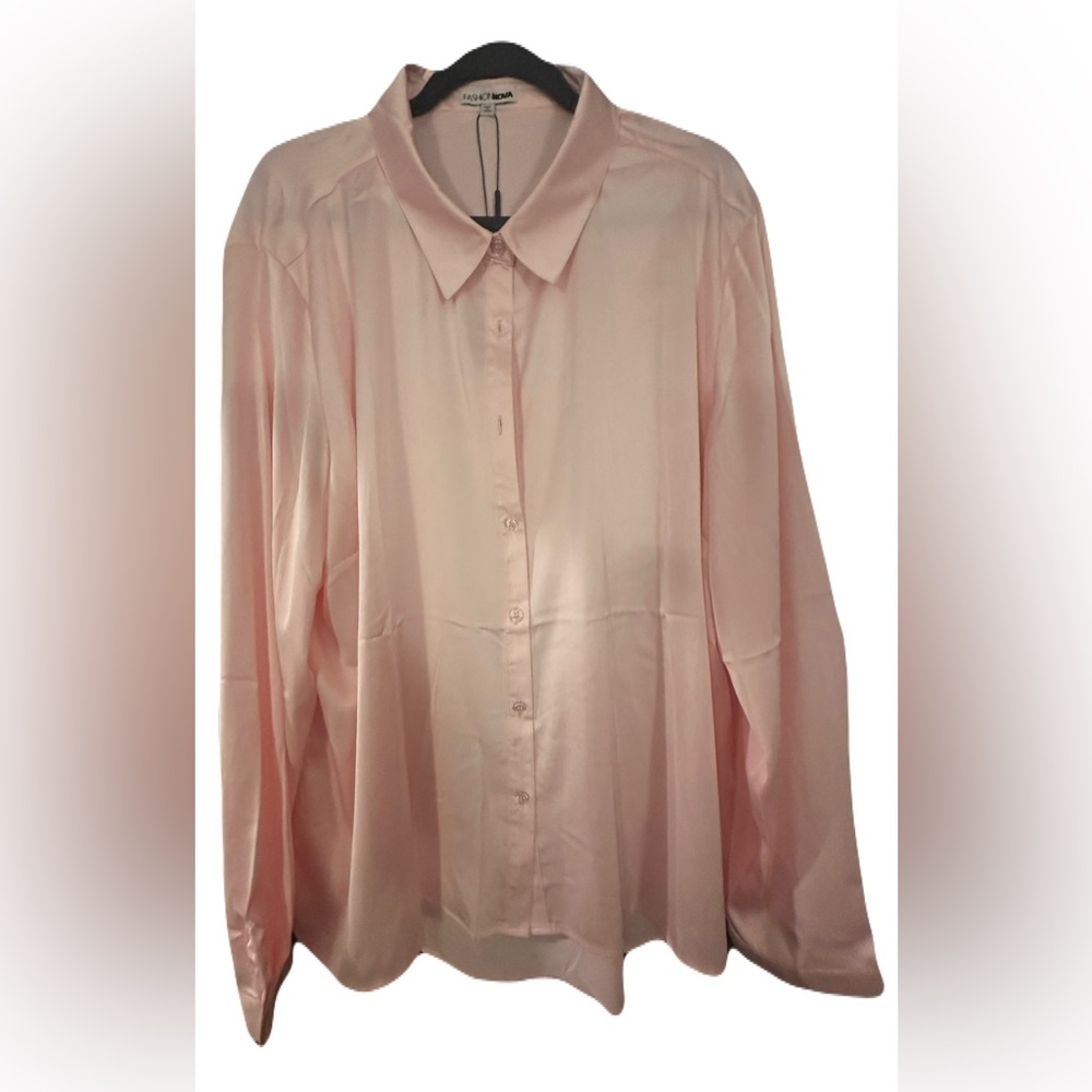 Fashion Nova Light Pink Button Down Plus Size Blouse